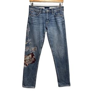 Pilcro Anthropologie Slim Boyfriend Jeans Women 25 Floral Embroidered Blue Denim